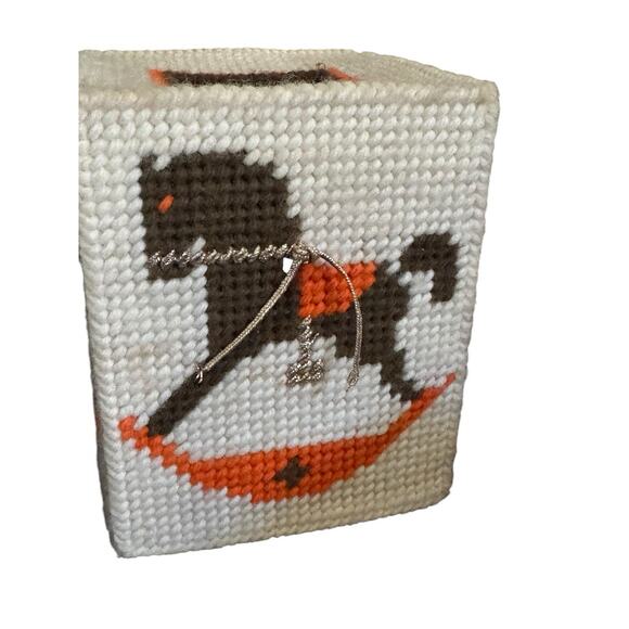 VTG Rocking Horse Bow Square Tissue Box Cover Bathroom Decor Equestrian READ - Picture 4 of 8